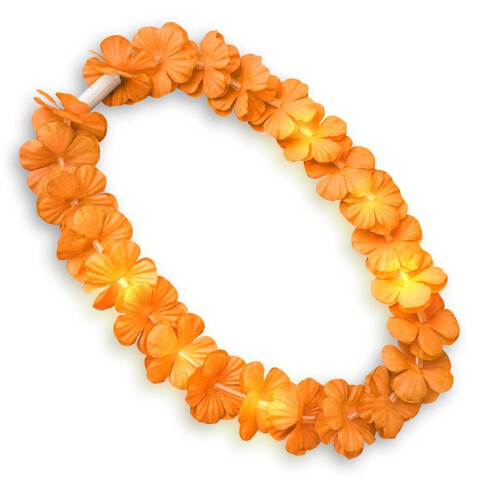 Collar Hawaiano Con Luz Liso Naranaja