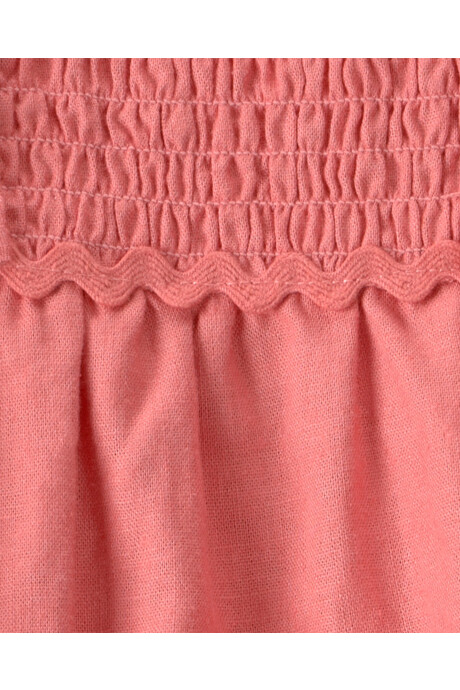 Vestido de lino, escalonado, con volados, color coral Sin color