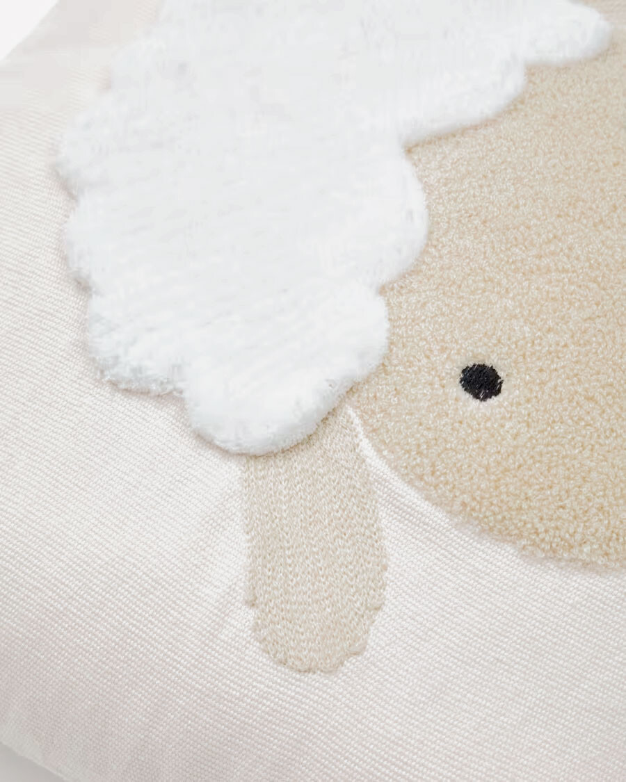 Almohadón Milu de algodón beige bordado de oveja 45 x 45 cm
