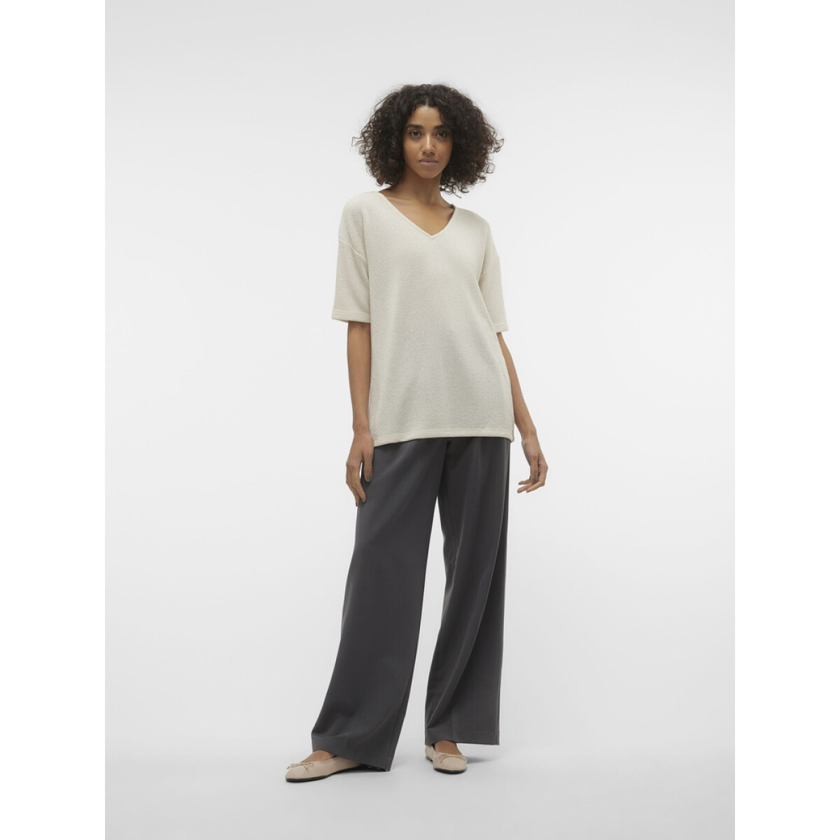 VMEDDIE 2/4 V-NECK PULLOVER GA EXC - OATMEAL 