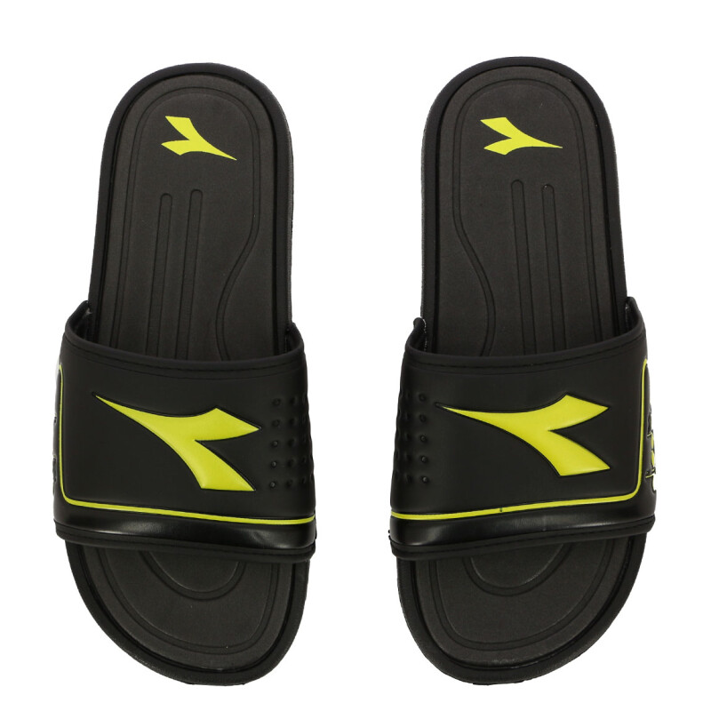 Diadora Isola Ojota Tira Ancha Con Logo - Negro/amarillo Negro-amarillo