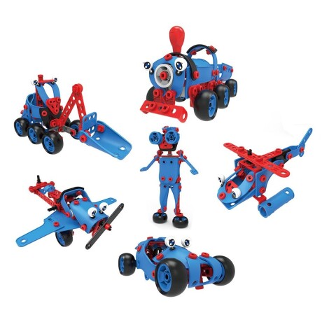 Bloques de Construcción Flexibles Robot y Vehículos 6 en 1 de 142 Piezas Azul/rojo