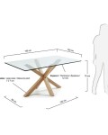 Mesa Argo 180 x 100 cm cristal patas de acero efecto madera