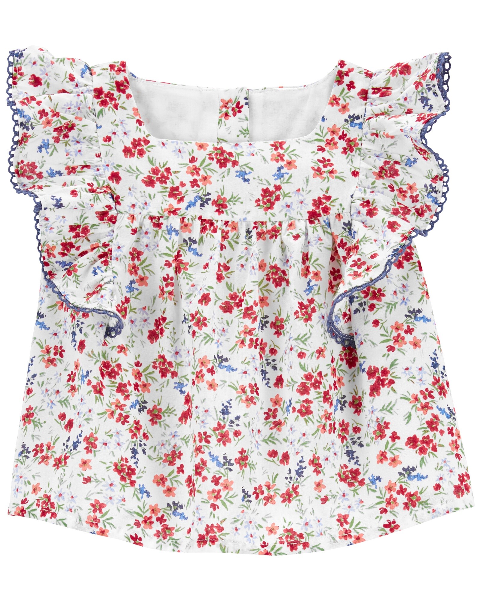 Blusa de algodón con volados diseño floral Sin color