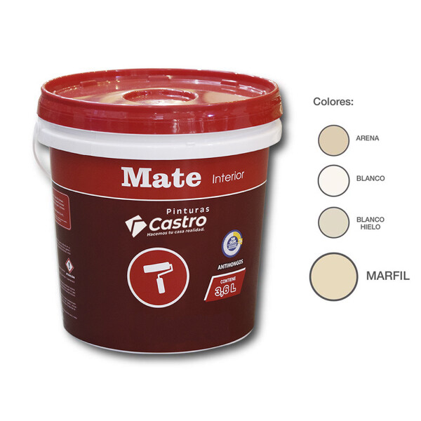 PINTURA CASTRO MATE PARA INTERIOR COLOR MARFIL 3.6 LTS Pintura Castro Mate Para Interior Color Marfil 3.6 Lts