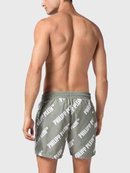 PHILIPP PLEIN - short de baño negro con calavera Verde