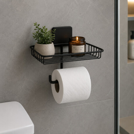 Porta Rollo de Papel y Soporte para Objetos con Ventosa en Acero de Carbono Future Negro