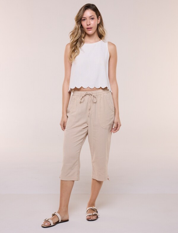 Capri Cintura Elastizada Y Detalle En Ruedo BEIGE
