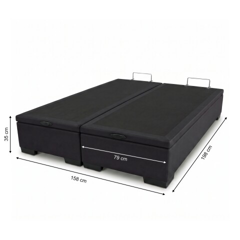Base Box Baul para Sommier Colchon - Estructura Madera Maciza - Negro 158 x 198 x 35 cm Doble