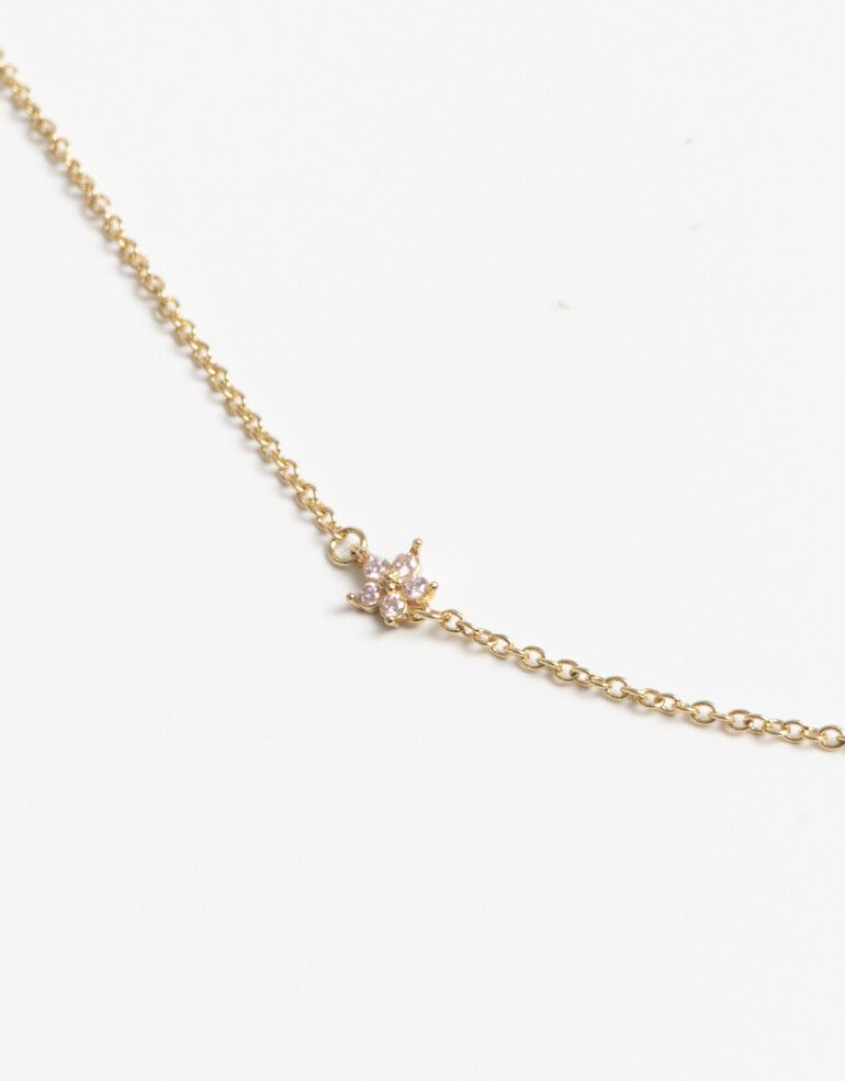 Collares Largos Cubic zirconia Collar Largo Florcitas Cubic - Dorado