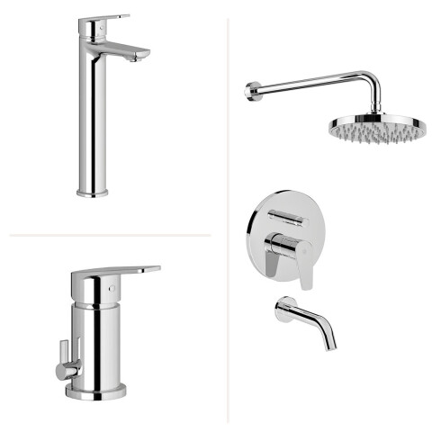 JUEGO DE GRIFERIA MONOCOMANDO BRILLO LINEA BLEST BAÑO CROMO