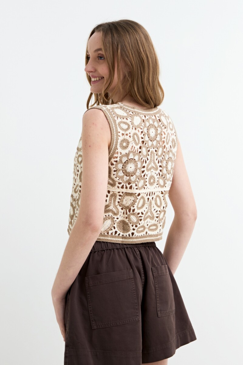 Chaleco crochet calado floral BEIGE