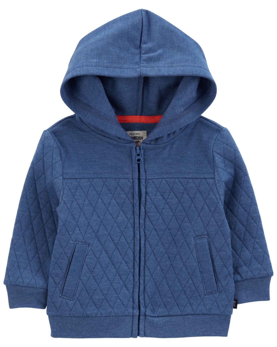 Campera de algodón, capitoneada, con capucha, azul 