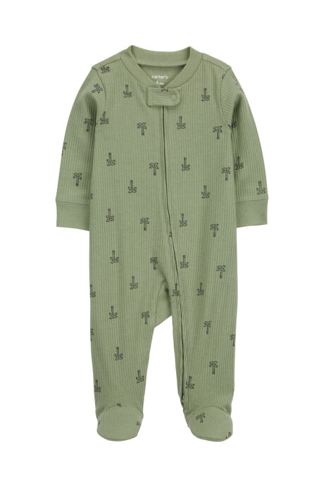Pijama una pieza de algodón, con pie, diseño palmeras. Talles PRE-9M Sin color