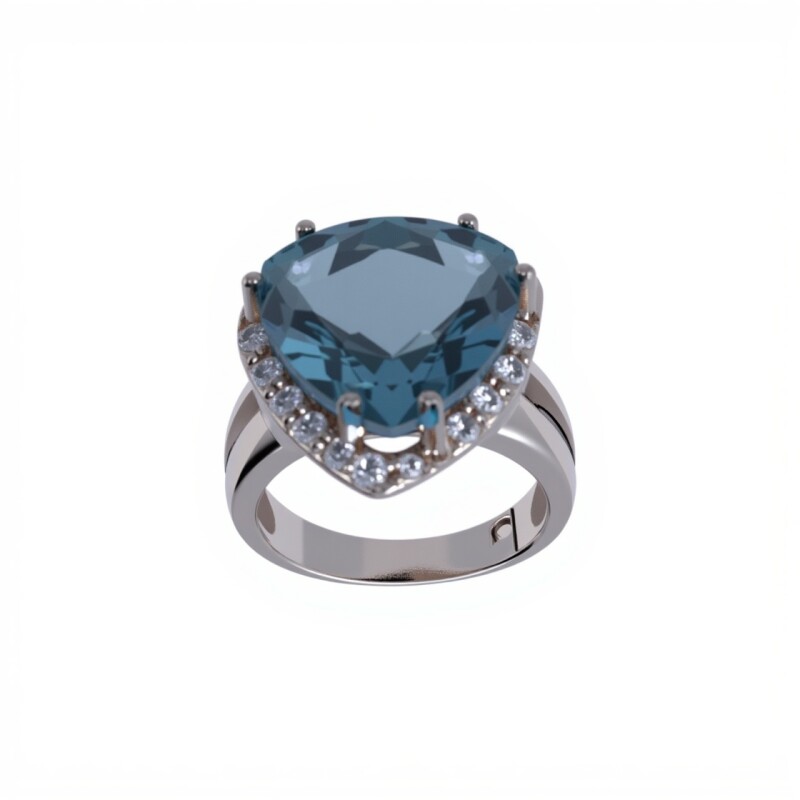 Anillo Halo-Plata 925 rodinada-Piedra Aguamarina y Zirconia-AN2026 conpiedra