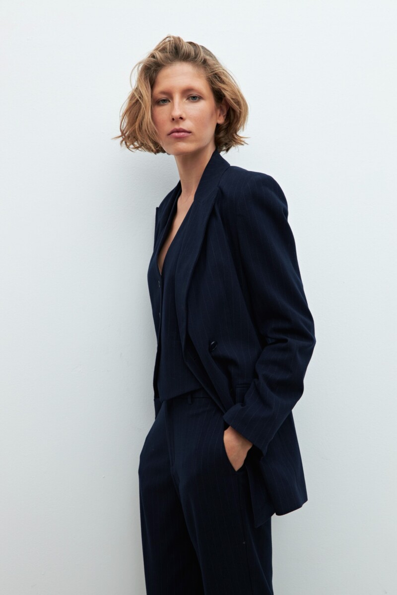 Blazer rayado doble abotonadura azul marino