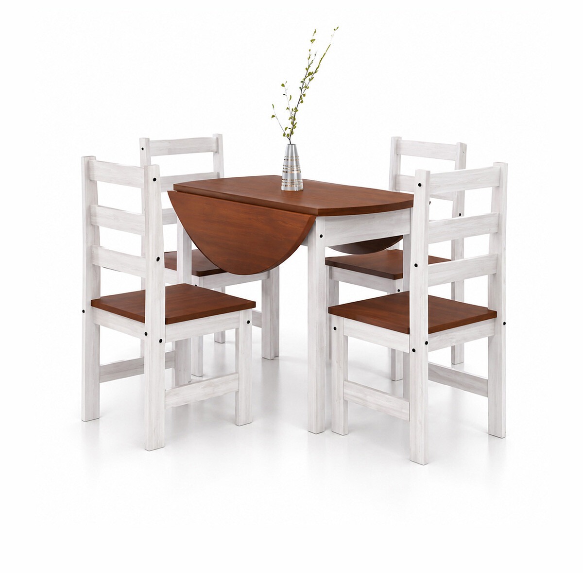 Juego De Comedor Redondo 4 Sillas Mesa Rebatible Blanco Cera 1mts 