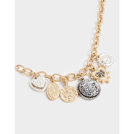 Collar Corto Multi Dijes De Medallones Dorado Burnish Gold