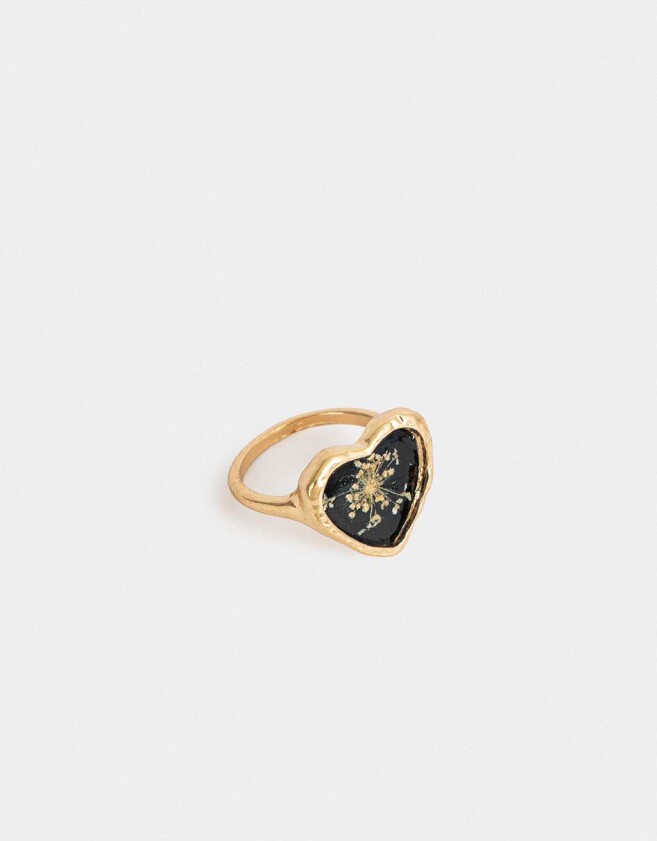 Anillos Medianos y Grandes Flores atrapadas Anillo Corazón Estampado - Dorado