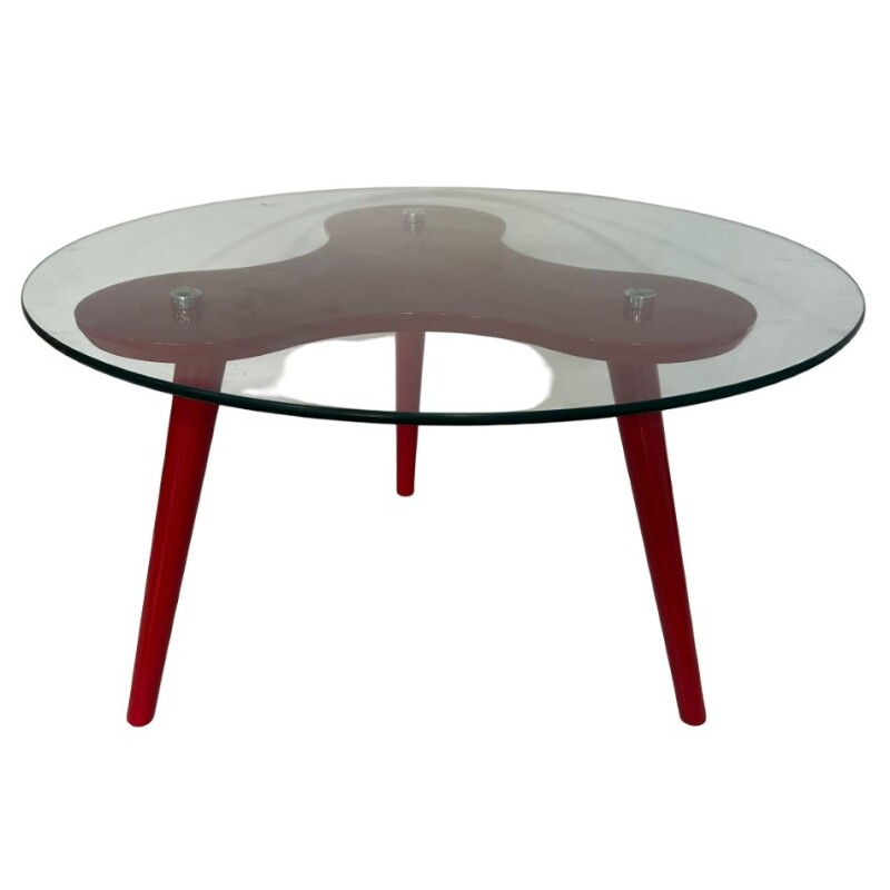 Mesa lateral redonda con tapa de vidrio - Patas laca roja Mesa lateral redonda con tapa de vidrio - Patas laca roja