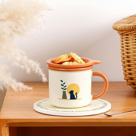 Taza de cerámica con tapa platito Naranja
