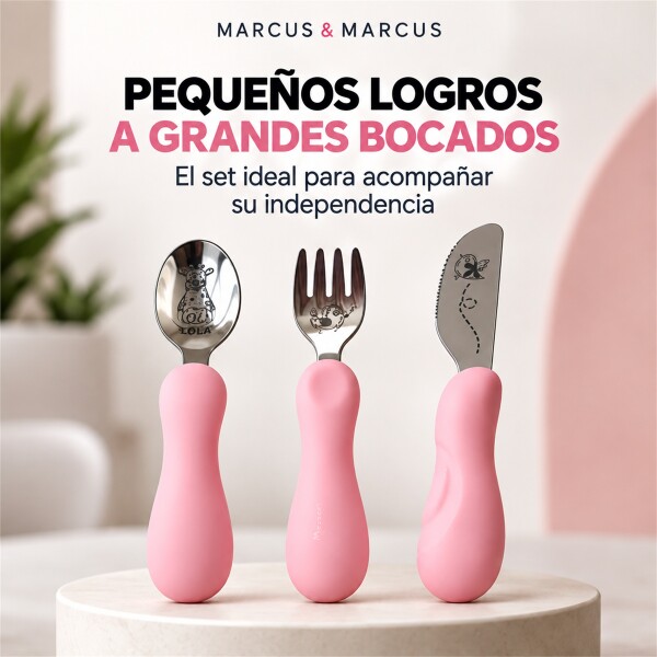 Set X3 Cubiertos Infantiles Marcus & Marcus Agarre Fácil Rosa 1