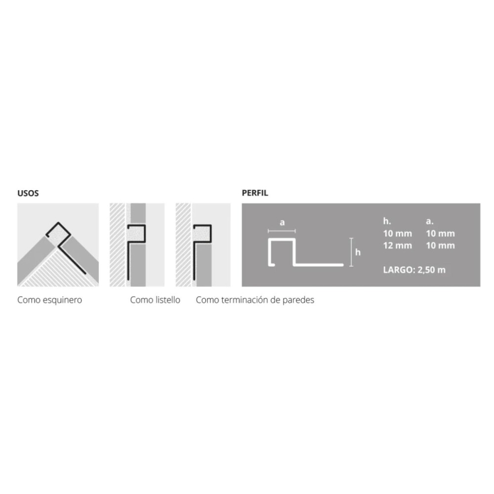 Guardacanto Quadra Aluminio Marfil Stone 10x10mm x 2,5m Guardacanto Quadra Aluminio Marfil Stone 10x10mm X 2,5m