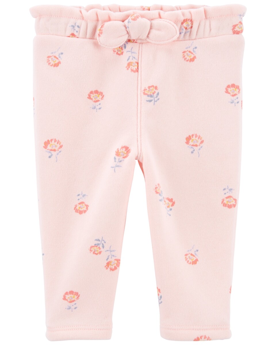 Pantalón de algodón con felpa con moña diseño flores 