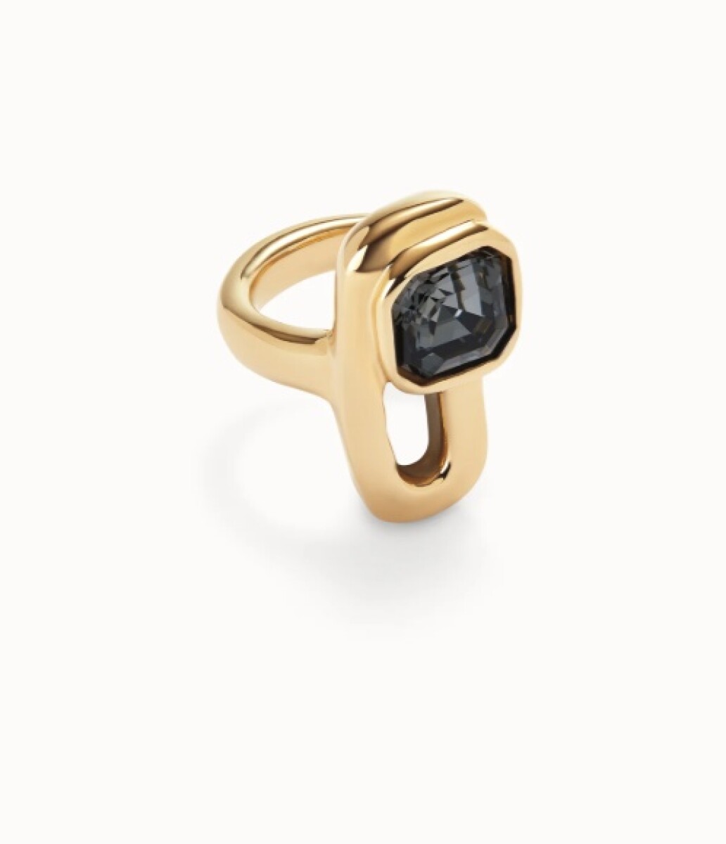 ANILLO EN ALEACIÓN DE METALES BAÑADO EN ORO DE 18K CON CRISTAL NEGRO - Anillo 