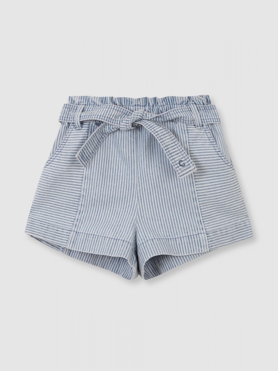 Pantalon De Micro Rayas Azul Claro