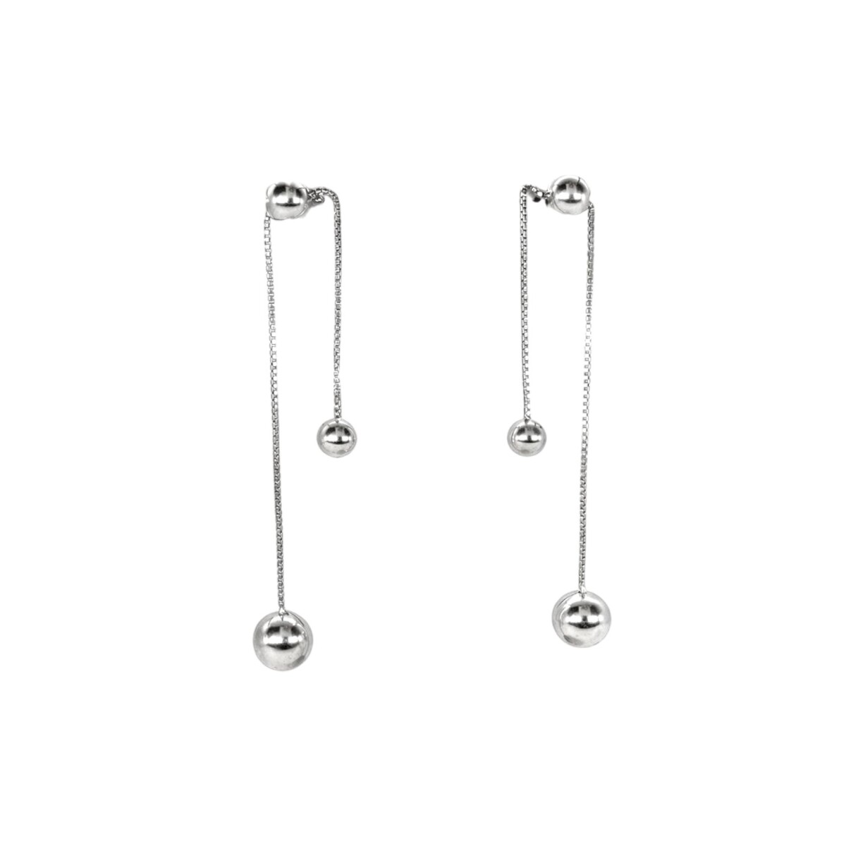 Caravanas Colgante Bola Doble de Plata- Plata 925- Sin Piedra- CA4103 - sinpiedra 