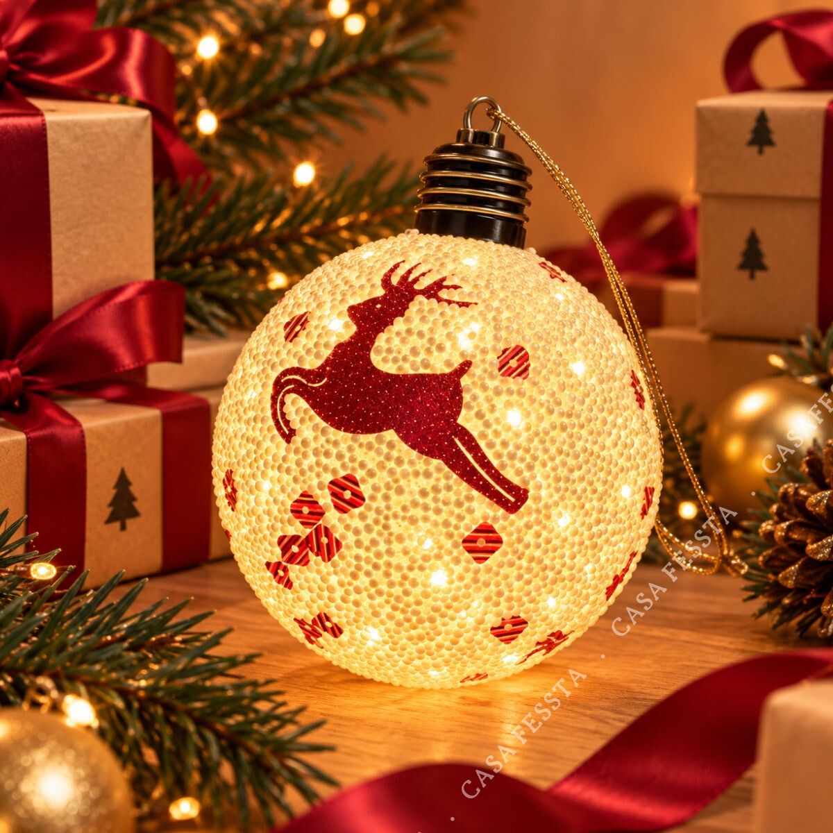 Esfera de Navidad Diseño Reno con Luz - Reno Rojo 