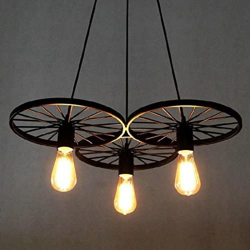 Lampara Colgante Techo Retro Decorativo Ruedas Vintage Led Negro