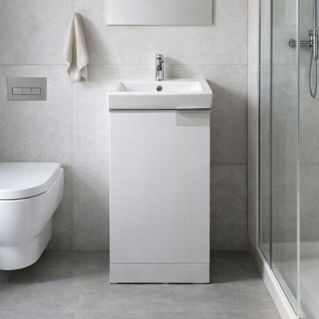 MUEBLE ANGIONI LAQUEADO EN MDF AL PISO - COLOR BLANCO C/ BACHA BLANCA DE CERAMICA BLANCO