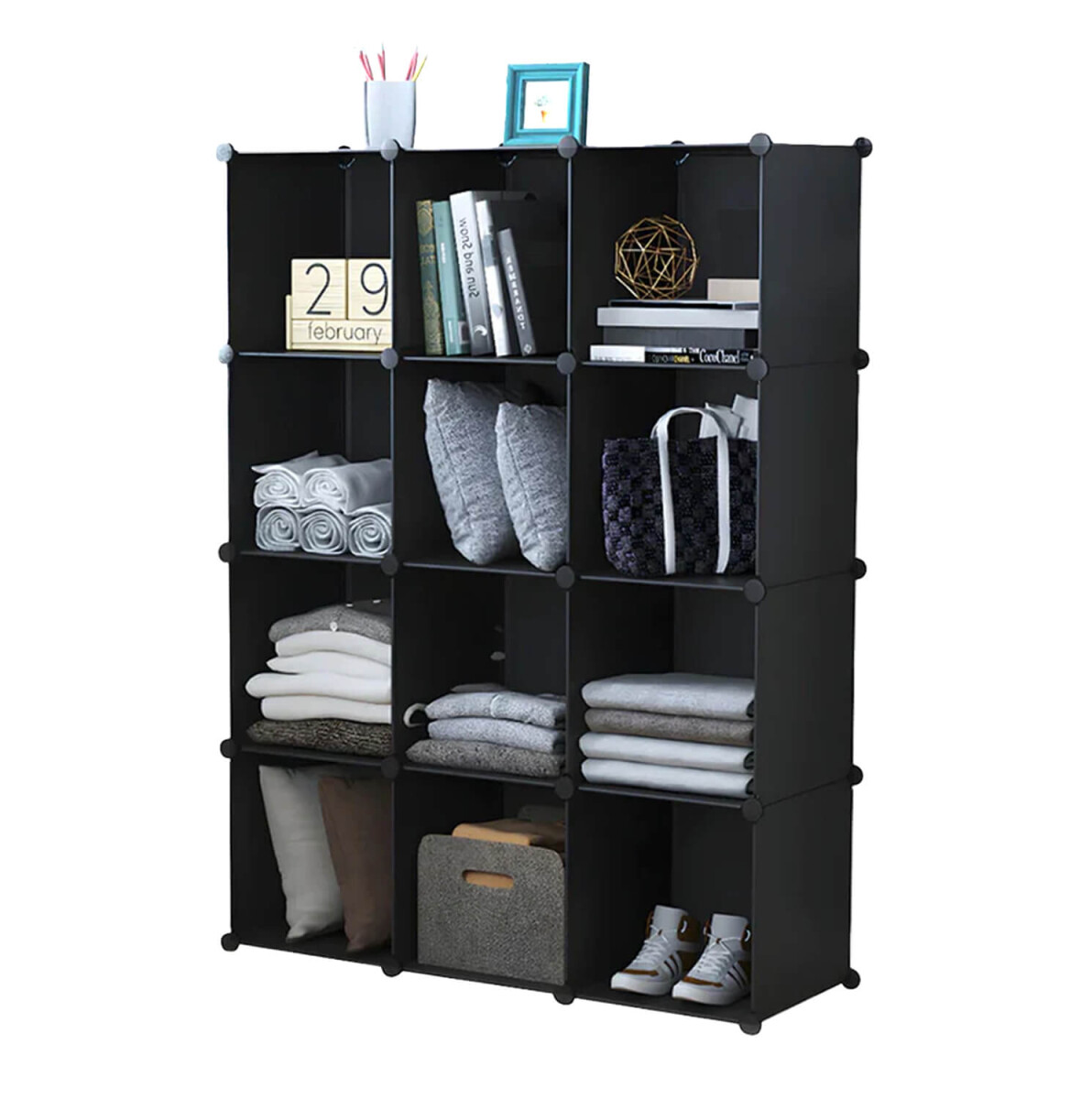 Estantería Biblioteca IMBACK IBK-PLC009 | 12 Cubos Modulares, Compacta, Resistente y Versátil Negro 