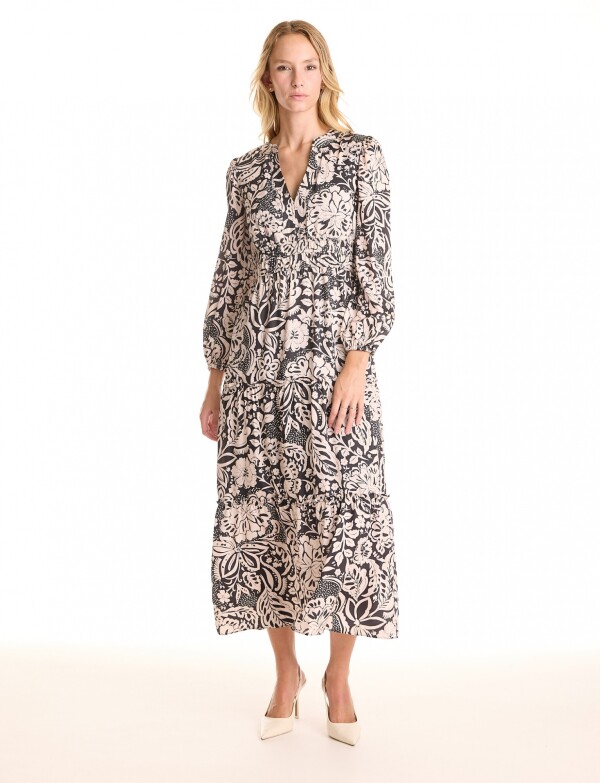 Vestido Maxi Floral NEGRO/BEIGE