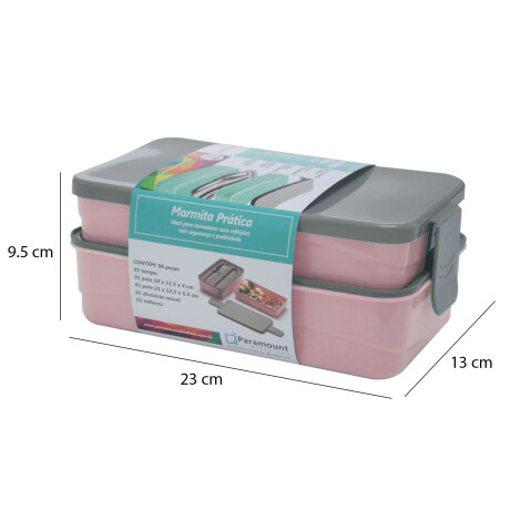 Lunchera Práctica Set Viandas Cubiertos Plásticos 23x13x9Cm Rosa