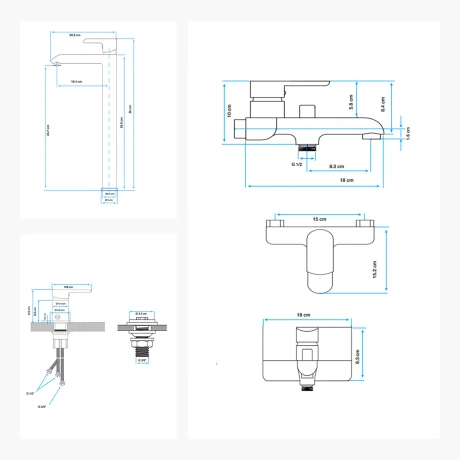 JUEGO DE GRIFERIA COMPLETO. INCLUYE DUCHA EXTERNA CON TELEFONO, LAVATORIO ALTO Y BIDET ORO SEMI MATE AQUALIA 000