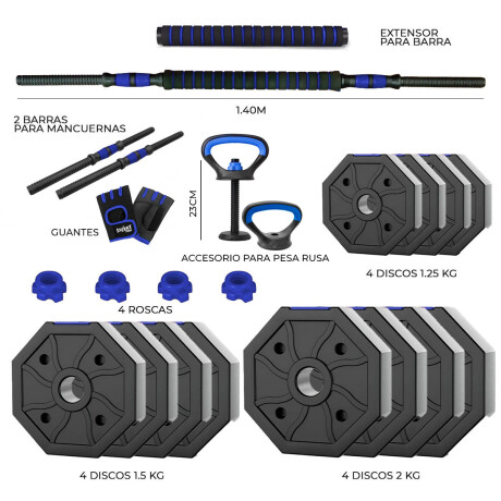 Set Mancuernas Expert Fitness+Rusa+ Guantes Pesa 20k Azul