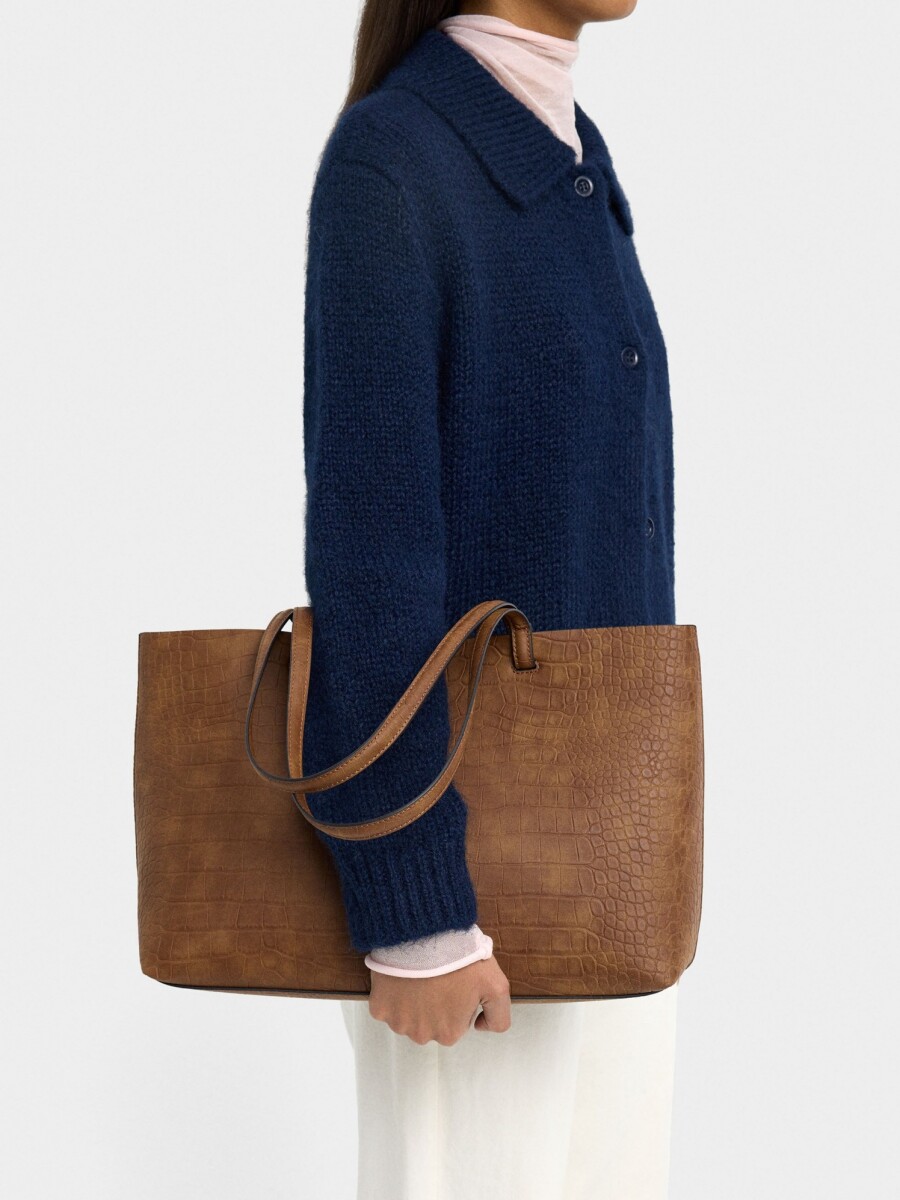 Bolso Shopper Grabado Animal Con Bolsa camel