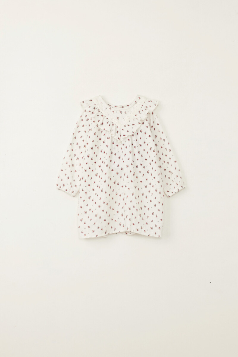 Vestido muselina estampado flores Crudo