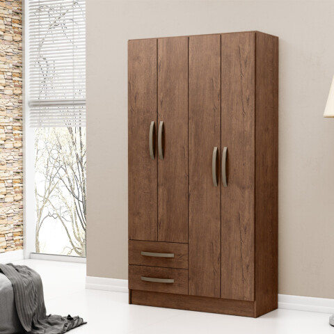 Ropero Dakar 4 puertas 2 cajones con estantes y perchero 172x90x35 cm Interior Natural Ropero Dakar 4 puertas 2 cajones con estantes y perchero 172x90x35 cm Interior Natural