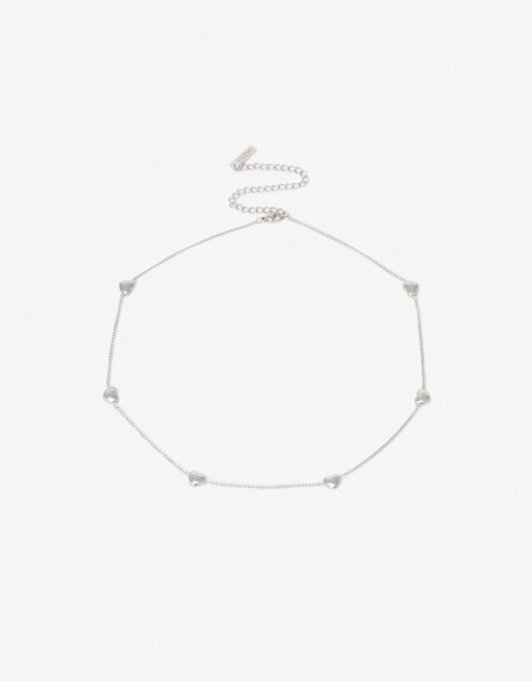 Collares Cortos Metal Collar Corto De Acero Con Corazones - Plateado