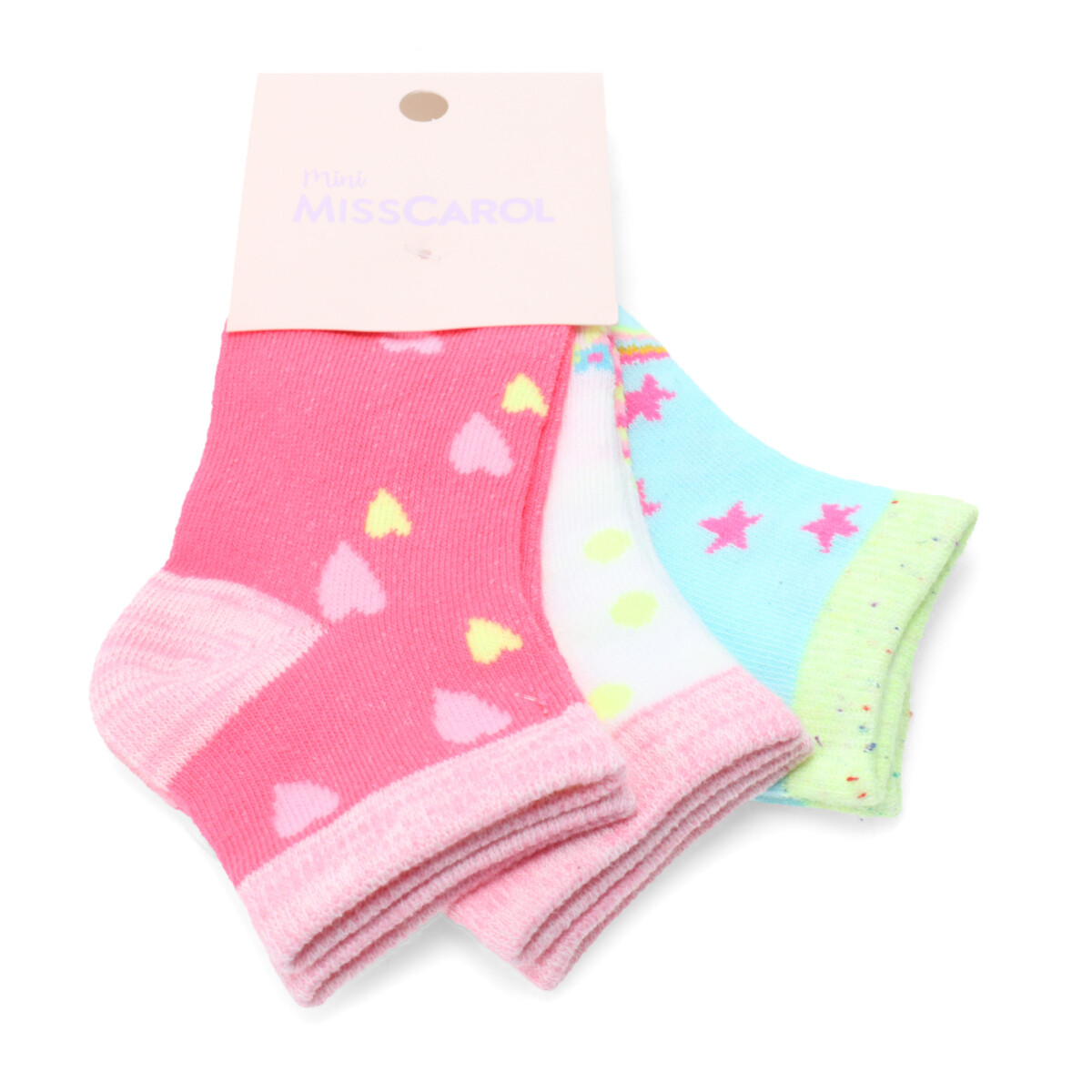 Medias de Niña MINI Miss Carol Media Neon pack X3 - Rosado / Turquesa 