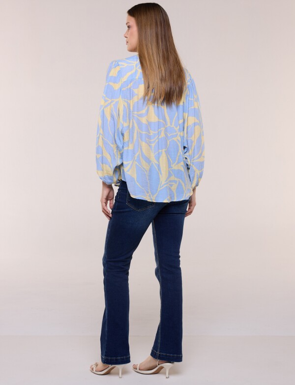 Blusa Crinkle Holgada Con Escote V CELESTE/MULTI