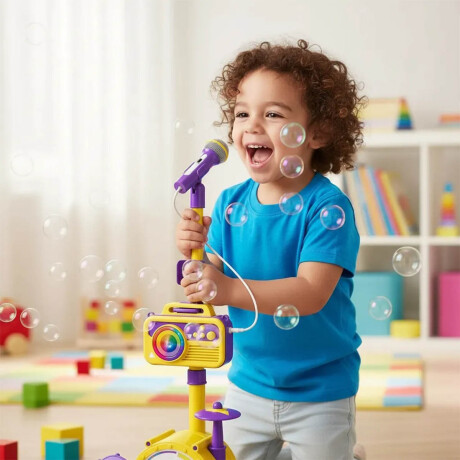 Set Musical Burbujero Batería Micrófono Sonido Y Luz Amarillo