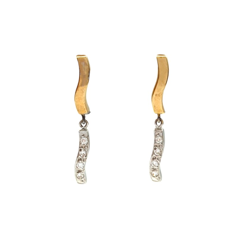Caravanas oro bicolor - Oro bajo - Zirconia blanca- CA8010 conpiedra