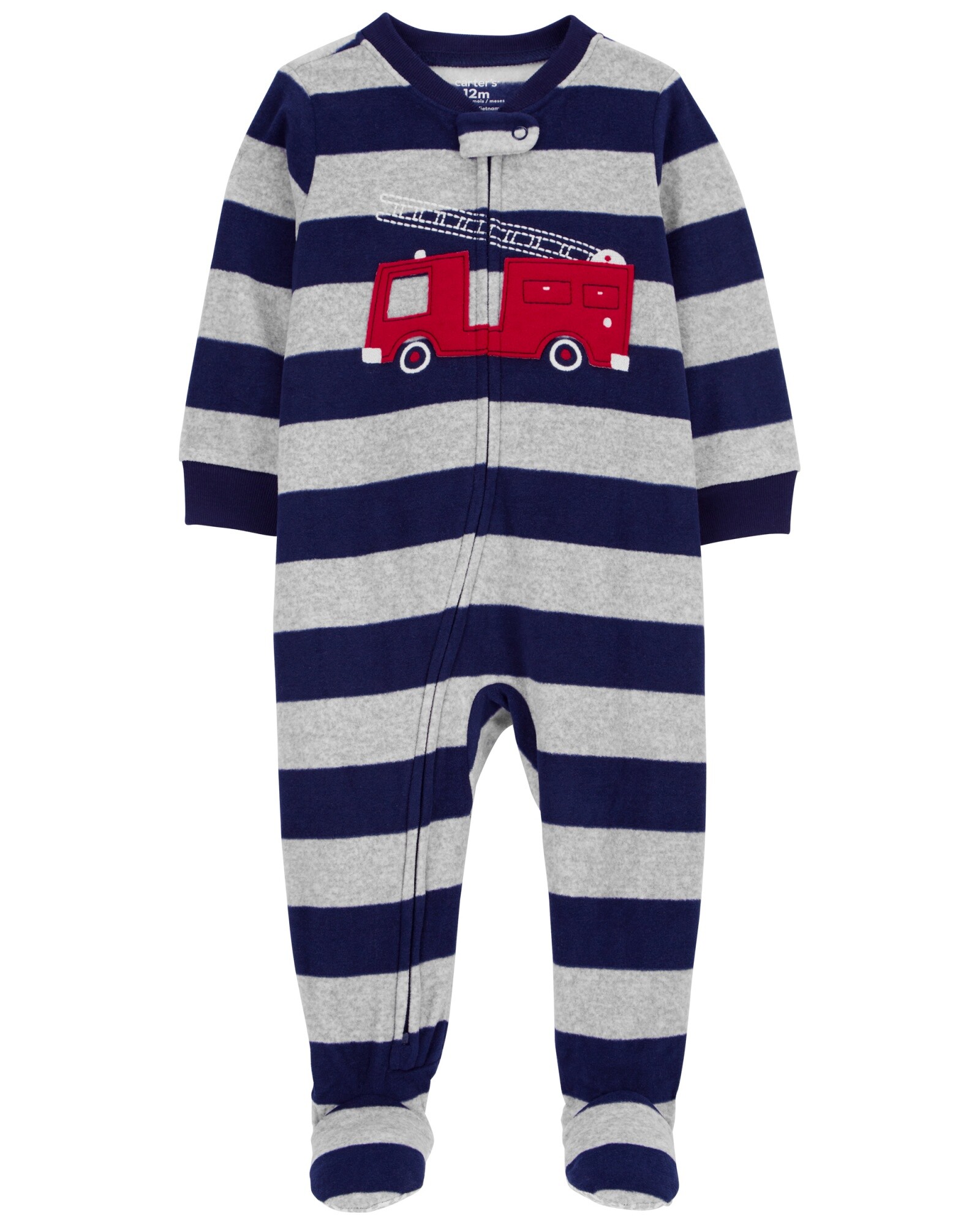 Pijama uno pieza de micropolar, con pie, estampa bomberos Sin color