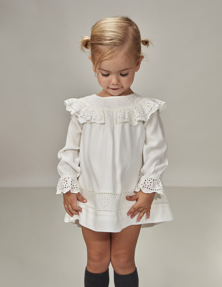 Vestido Con Bordados - Blanco Roto 