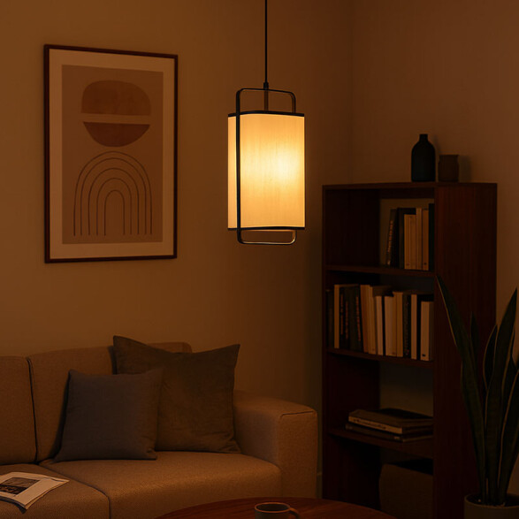 Lámpara colgante E27 Ø180mm acero negro y tela IX9560